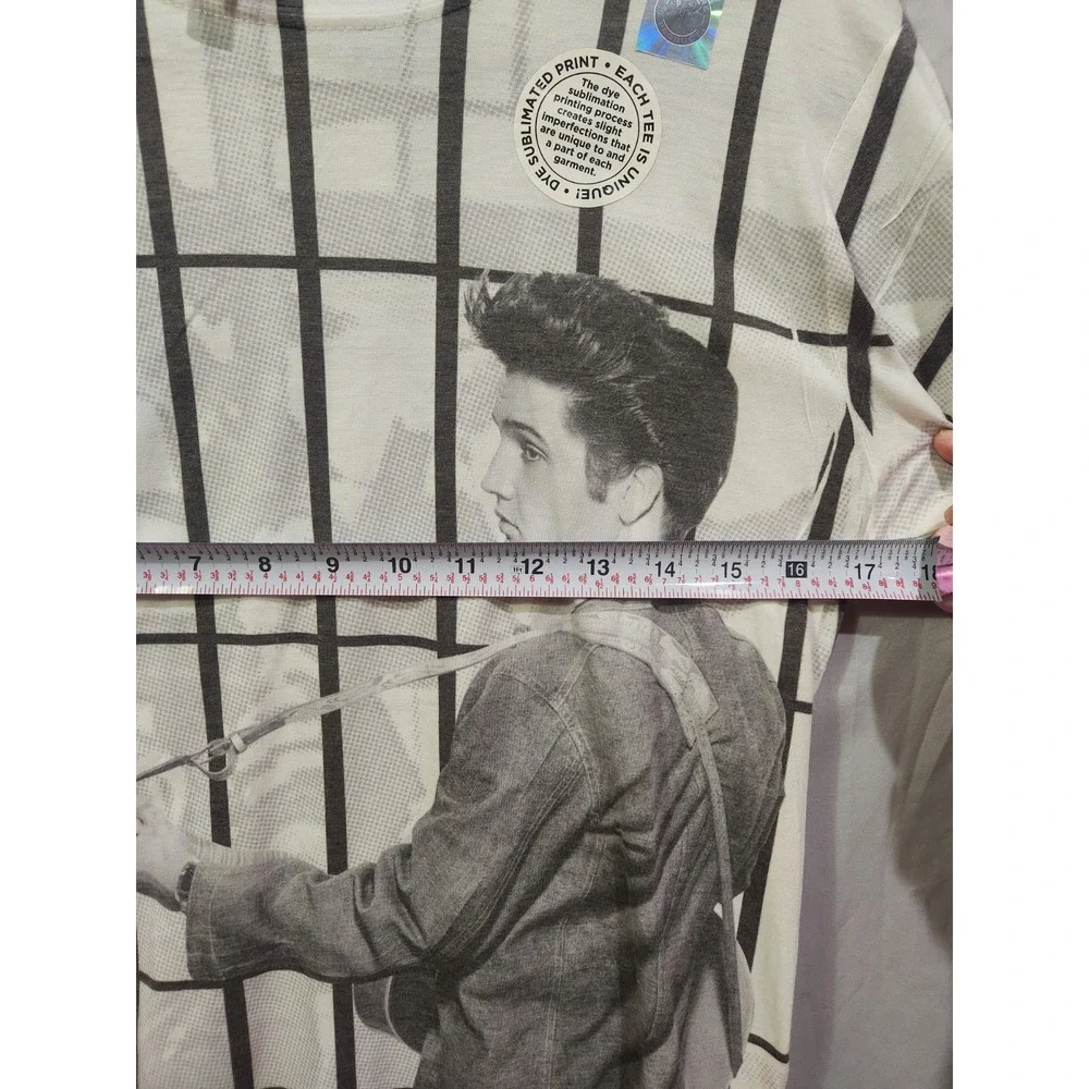NWT Graceland Elvis Presley T-Shirt Small White AOP Jailhouse Rock Grid Tee